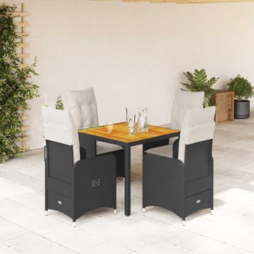 vidaXL 5-delige Bistroset met kussens poly rattan zwart, Verzenden, Nieuw, 4 zitplaatsen