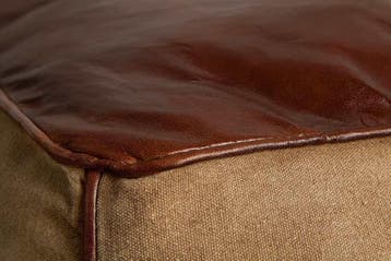 Retro poef MUSTANG lederen bekleding 45cm met linnen, Huis en Inrichting, Ophalen of Verzenden, Nieuw