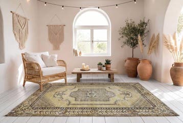 Geel vintage - Vloerkleed - 210 cm - 120 cm - met, Nieuw