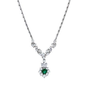 Witgouden vintage entourage collier met diamant en smaragd, Ophalen of Verzenden, Nieuw
