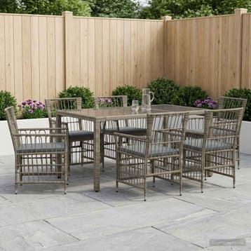 vidaXL Buiten eettafelset 7 st Grijs poly rattan, Verzenden, Nieuw, Rotan, 7 zitplaatsen
