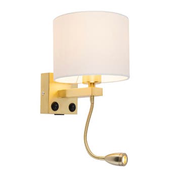 Gouden wandlamp USB met witte kap - Brescia Combi, Verzenden, Nieuw, Modern