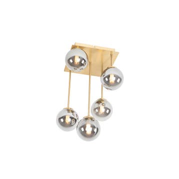 Moderne plafondlamp goud 5-lichts met smoke glas - Athens, Verzenden, Nieuw, Glas