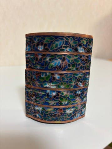 Koper, cloisonné-emaille, zijde, glas - Koper,
