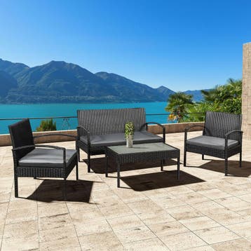 Loungeset Trinidad - Polyrotan - Donkergrijs - Incl. Kussens, Verzenden, Nieuw