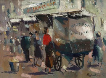 Jan Rijlaarsdam (1911-2007), Straatscène met markttafereel