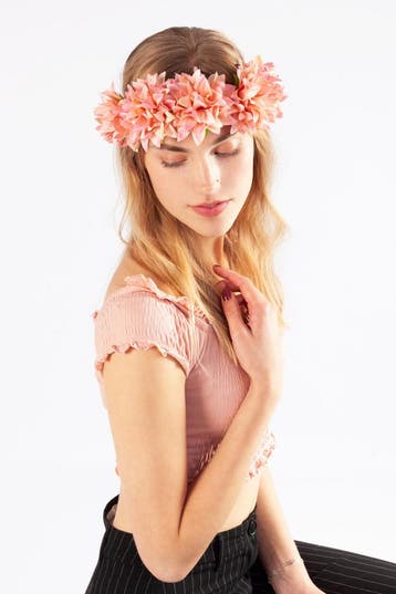 KIMU® Bloemenkrans Haar Dahlia Peach Roze Bloemen Haarband D, Kleding | Dames, Ophalen of Verzenden, Nieuw, Carnaval, Accessoires