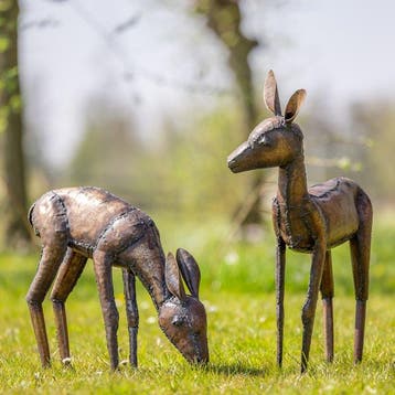 Sculptuuur voor buiten, Twee herten - 500 mm - Metaal - 2022