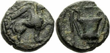 370-300 v Chr Teos Ionien Bronze 370-300 Greif Kantharos..., Verzenden