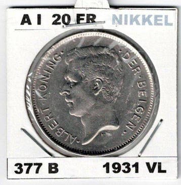 België. Albert I. 20 Francs 1931VL morin 377B uitstekende