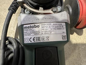 Metabo WEPBA 20-125 QUICK DS BL haakse slijper nr. 54, Ophalen of Verzenden, Gebruikt
