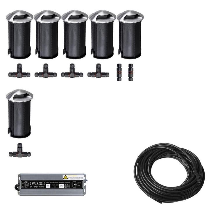 6x LED tuinpad spot - 12V - 3 kanten - 41mm - complete set, Tuin en Terras, Buitenverlichting, Ophalen of Verzenden