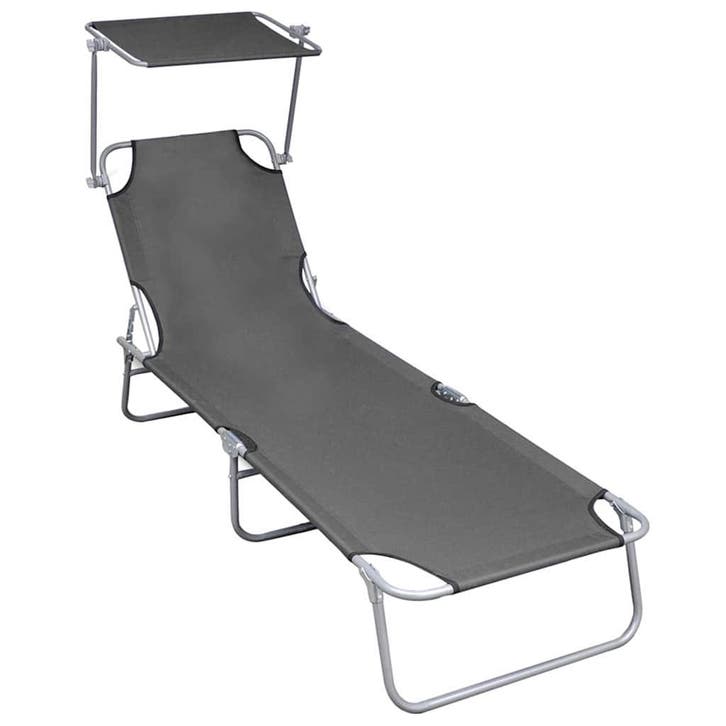 vidaXL Ligbed inklapbaar met luifel aluminium grijs, Tuin en Terras, Ligbedden, Nieuw, Verzenden