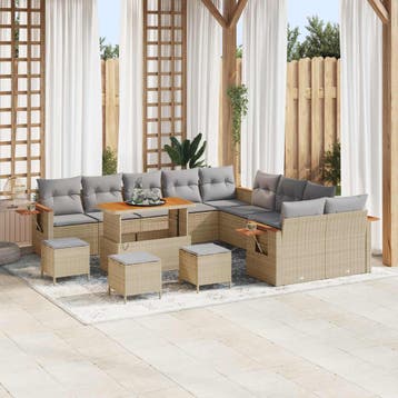 vidaXL Tuinbankenset 14 st Beige poly rattan, Tuin en Terras, Verzenden, Nieuw, 4 zitplaatsen