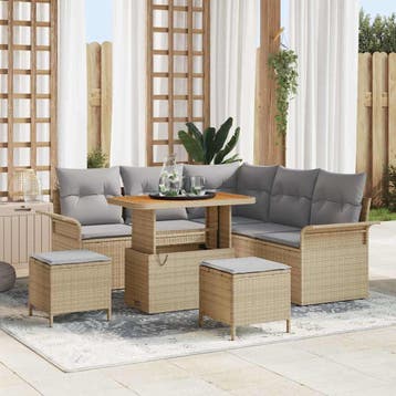 vidaXL Tuin Sofa Set 8 st 7-Aantal zitplaatsen Beige en, Verzenden, Nieuw, Rotan, 8 zitplaatsen