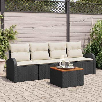 vidaXL Tuinbankenset 5 st Zwart en Crème poly rattan, Verzenden, Nieuw, 5 zitplaatsen