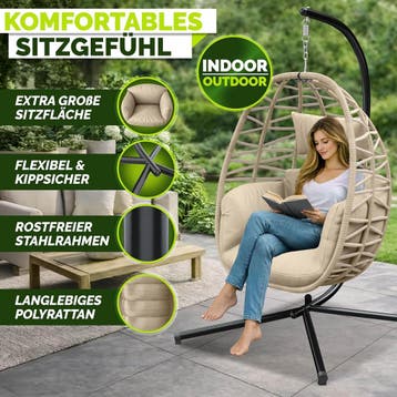 Egg Hangstoel - Hangstoel met standaard - Binnen en buiten -, Verzenden, Zo goed als nieuw