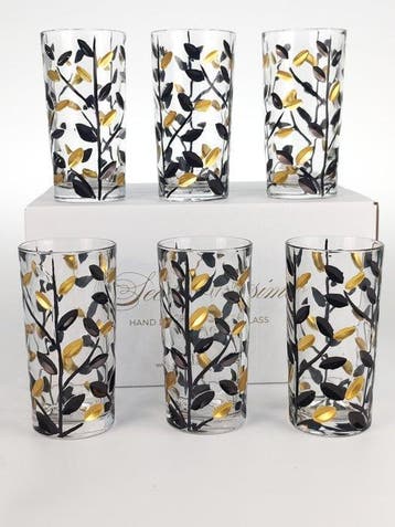 Secoloventesimo - Drinkservies (6) - Bladeren zwart-goud, Antiek en Kunst, Antiek | Meubels | Tafels