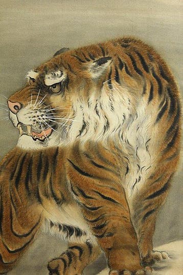 Tiger under the Moon - With signature and seal  Shunp -