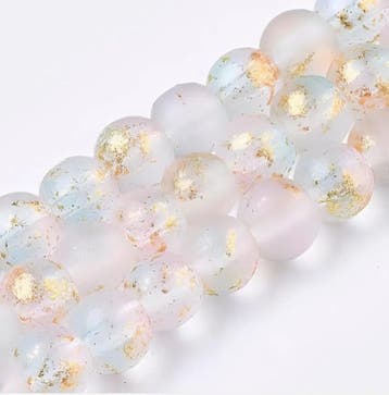 1 x Streng frosted glaskralen met goudfolie 4~5 mm – gat.., Ophalen of Verzenden, Nieuw, Kraal