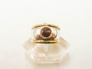 Ring - 18 karaat Zilver, Geel goud Granaat, Sieraden, Tassen en Uiterlijk, Ringen, Nieuw
