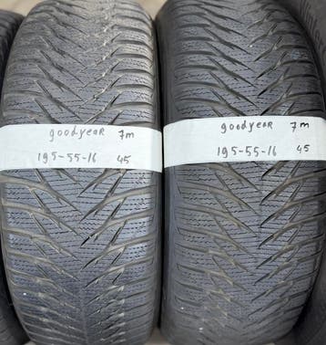 2x 195-55-16 Goodyear Winter 2x 7mm €45 Per Band 195 55 16, Auto-onderdelen, Banden en Velgen, Ophalen, Gebruikt, 16 inch, Winterbanden
