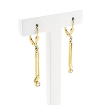 Gouden lange oorbellen met zirconia, Gebruikt, Ophalen of Verzenden, Met edelsteen, Goud