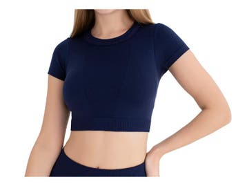 Dames Sport Crop Top - Korte Mouwen - WOOSTER® - Donkerblauw, Verzenden