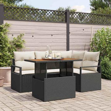 vidaXL Tuinbankenset 5 st 4-Aantal zitplaatsen Zwart en, Verzenden, Nieuw, Rotan, 5 zitplaatsen