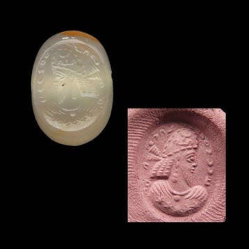 Sasanian agaat Zegelstempel met het gezicht van een koning