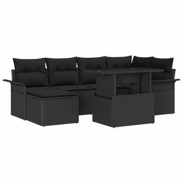 vidaXL Tuin Sofa Set met kussen met opslag 7 pcs Zwart Poly, Verzenden, Nieuw, Rotan, 7 zitplaatsen