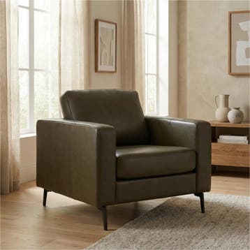 Leren fauteuil Match - Rancho Green (olijf/groen) - Poten, Nieuw, Ophalen of Verzenden, 75 tot 100 cm, Modern