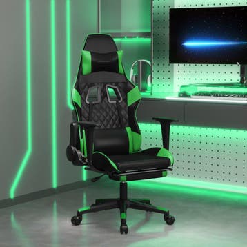 vidaXL Gamestoel met voetensteun kunstleer zwart en groen, Verzenden, Nieuw, Groen