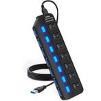 Strex USB 3.0 Hub - USB Splitter - 7 Poorten - 5Gbps - LED, Verzenden, Nieuw, Strex