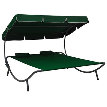 vidaXL Loungebed met luifel en kussens groen, Verzenden, Nieuw