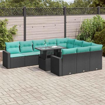 vidaXL 11-delige Loungeset met kussens poly rattan acacia, Verzenden, Nieuw, Loungeset