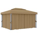 vidaXL Prieel met gordijn 4x3 m aluminium taupe, Verzenden, Nieuw