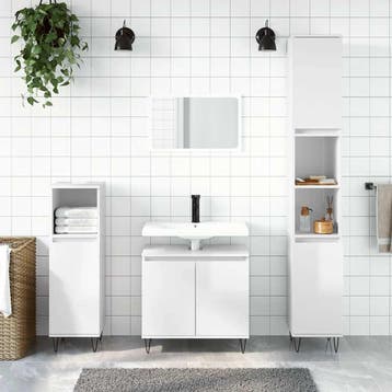 vidaXL Badkamerkast 58x33x60 cm bewerkt hout hoogglans wit, Verzenden, Nieuw, (Half)hoge kast