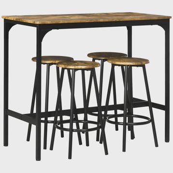 HOMCOM Bartafel Set met 4 Barkrukken - Rustiek Bruin & Zwart, Huis en Inrichting, Barren, Verzenden, Nieuw