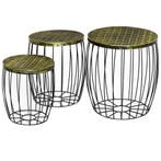 Bijzettafels 3-delige Set Retro-stijl Metalen Mand Natuur+Zw, Tuin en Terras, Parasols, Verzenden, Nieuw