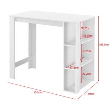 Bartafel Danderyd met 3 planken 120x60x105,5 cm wit [en.casa, Huis en Inrichting, Verzenden, Nieuw