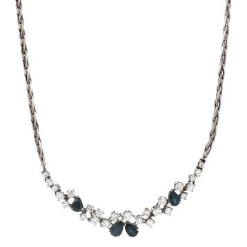 Witgouden collier met diamant en saffier 18 kt, Ophalen of Verzenden, Nieuw