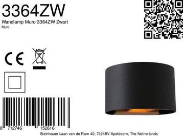 2dekans | Steinhauer wandlamp Muro - zwart - metaal - 3364ZW, Huis en Inrichting, Lampen | Wandlampen, Ophalen of Verzenden, Zo goed als nieuw