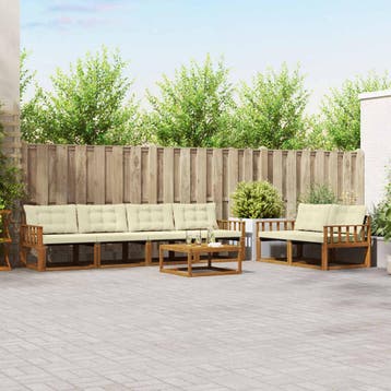 vidaXL Buiten bankenset met kussen 7 pcs Natuurlijk en Crème, Verzenden, Nieuw