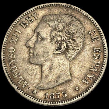 Spanje. Alfonso XII. 5 Pesetas 1875. *18-75* DEM (Zonder