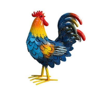 sculptuur, Hand-Painted Style 3D Metal Rooster Sculpture –