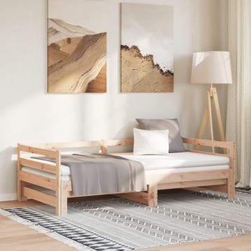 vidaXL Uitschuifbare slaapbank zonder matras 90x190 cm, 90 cm, Eenpersoons, Bruin, Verzenden