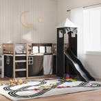 vidaXL Stapelbed met glijbaan en gordijnen wit en zwart, 90 cm, Eenpersoons, Verzenden, Zwart