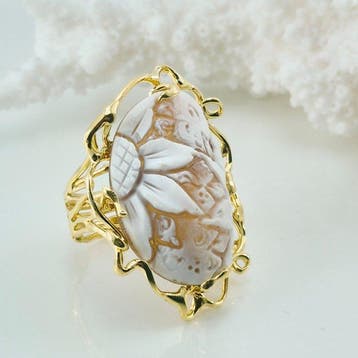 Zilver, Verguld - Ring - Handgesneden camee