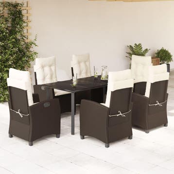 vidaXL 7-delige Tuinset met kussens poly rattan bruin, Verzenden, Nieuw, 6 zitplaatsen, Tuinset